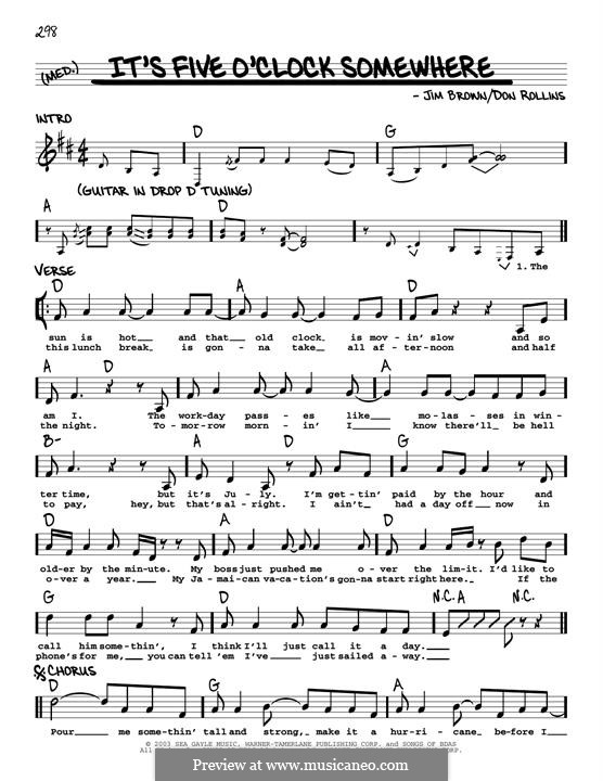 It's Five O'Clock Somewhere (Alan Jackson & Jimmy Buffett): Melody line by Don Rollins, James Brown