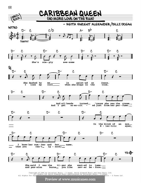 Caribbean Queen (No More Love on the Run): Melody line by Keith Vincent Alexander