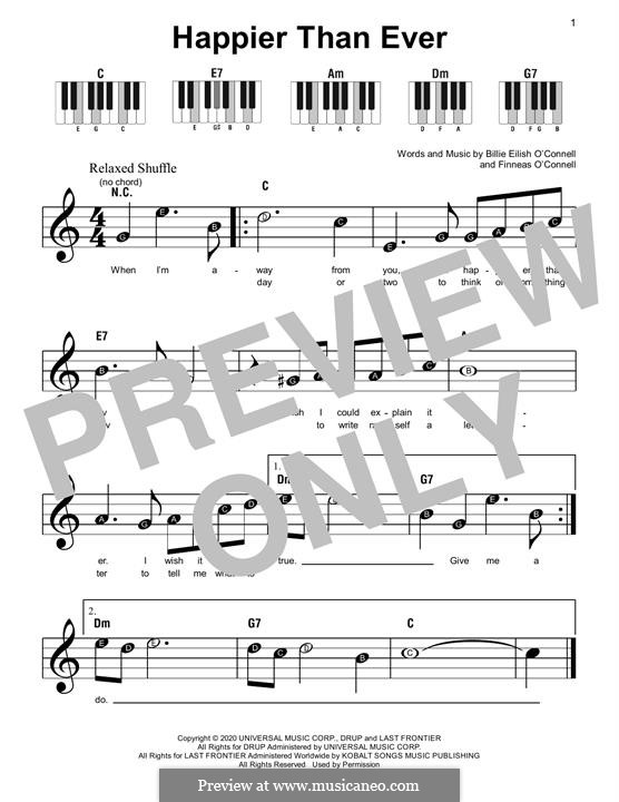 Happier Than Ever (Billie Eilish): For easy piano by Finneas O'Connell