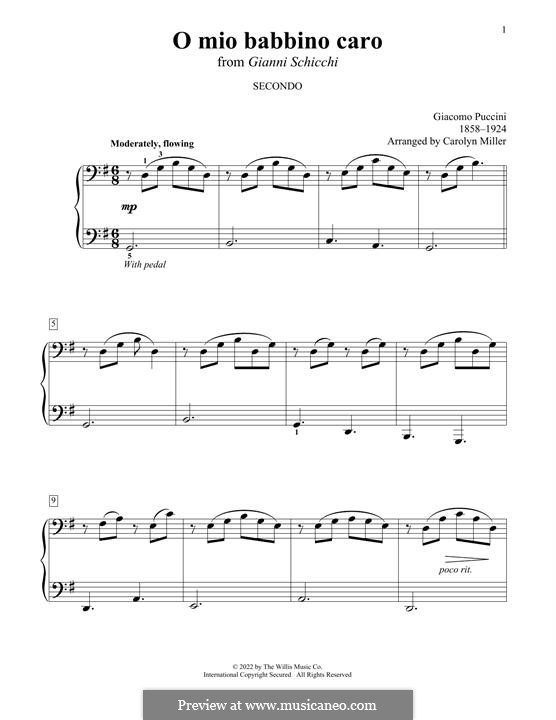 O mio babbino caro: For piano four hands by Giacomo Puccini