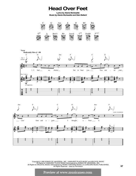 Head Over Feet (from Jagged Little Pill The Musical): For guitar with tab by Alanis Morissette, Glen Ballard