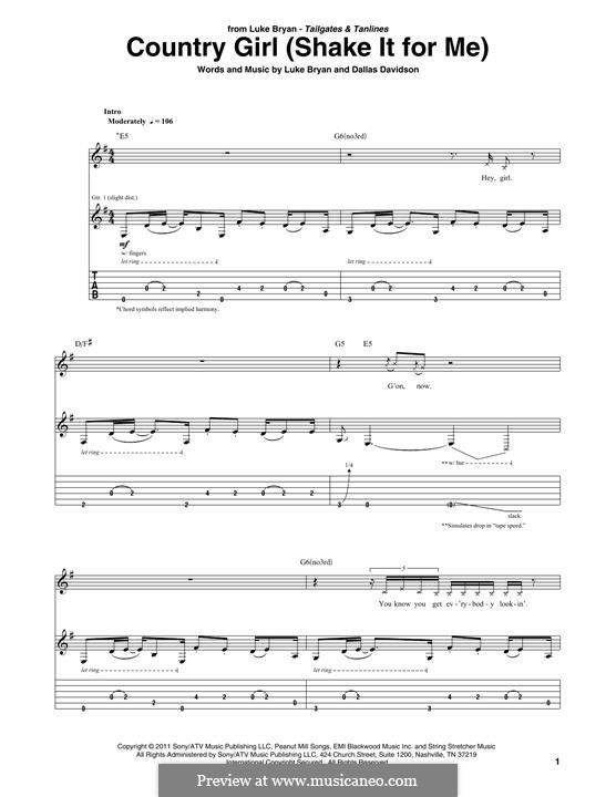 Country Girl (Shake It for Me): For guitar by Dallas Davidson