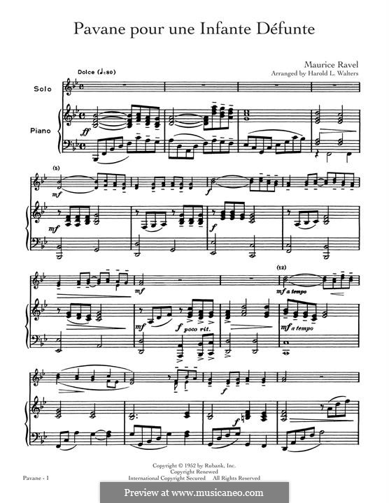 Pavane pour une infante défunte (Pavane for a Dead Princess), M.19: For alto saxophone and piano by Maurice Ravel