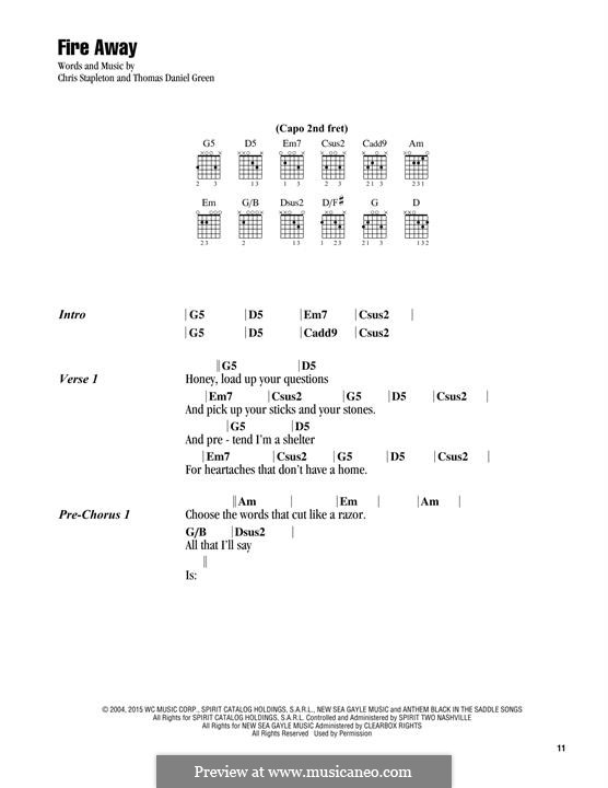 Fire Away: Lyrics and guitar chords by Chris Stapleton, Thomas Green