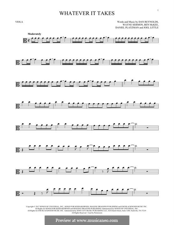 Whatever It Takes (Imagine Dragons): For viola by Benjamin McKee, Daniel Reynolds, Joel Little, Daniel Platzman, Wayne Sermon