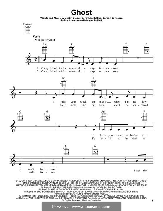 Ghost Sheet Music by Justin Bieber for Guitar