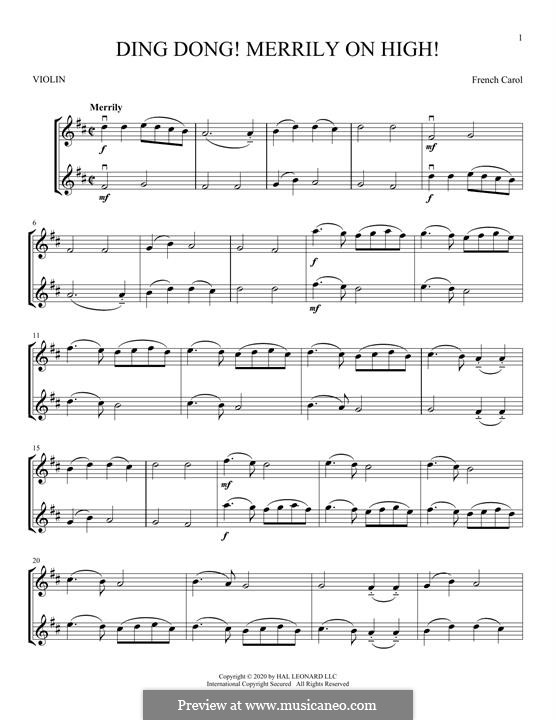 Ding Dong! Merrily on High (Printable Scores): For two violins by folklore