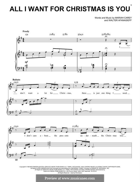 Vocal version: For voice and piano (jazz version) by Mariah Carey, Walter Afanasieff