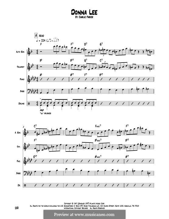 Donna Lee: Transcribed score by Charlie Parker
