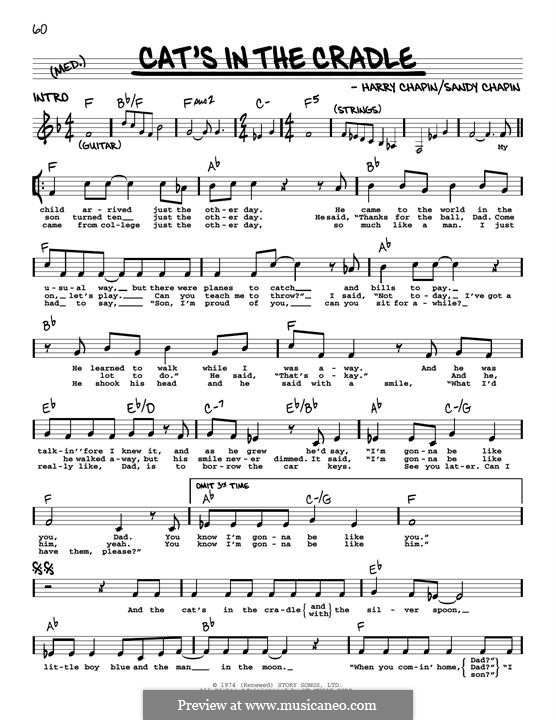 Cat's in the Cradle: Melody line by Harry Chapin, Sandy Chapin