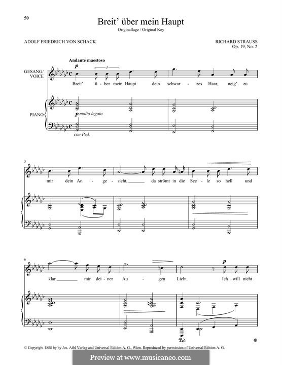 No.2 Breit' über mein Haupt: High Voice by Richard Strauss