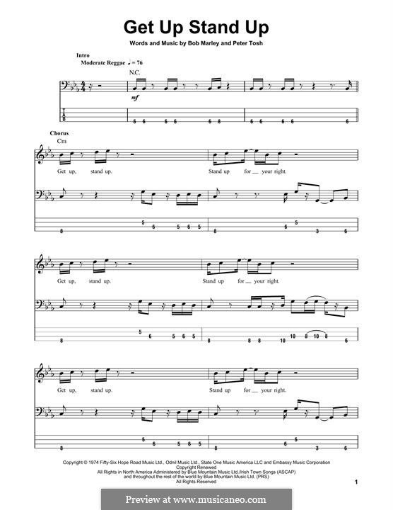 Get Up Stand Up: For bass guitar by Bob Marley, Peter Tosh