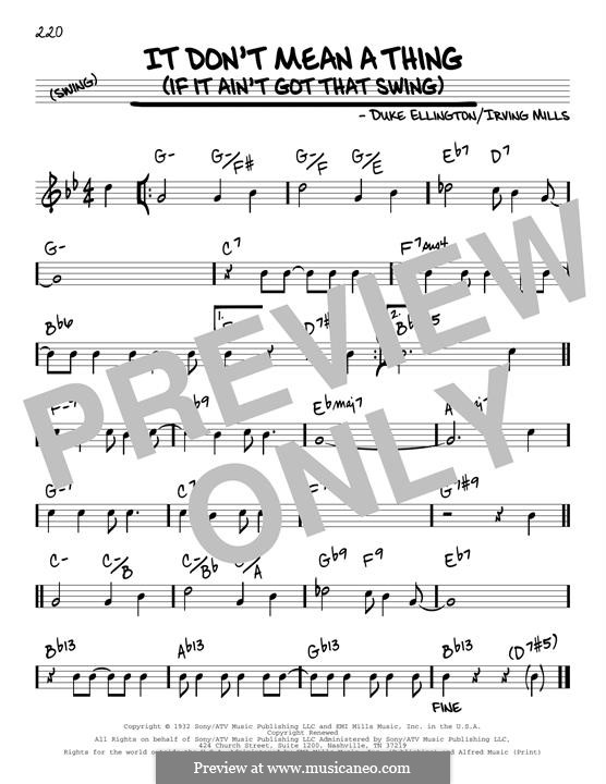 It Don't Mean a Thing (If It Ain't Got That Swing): Melody line (reharmonized version) by Irving Mills, Duke Ellington