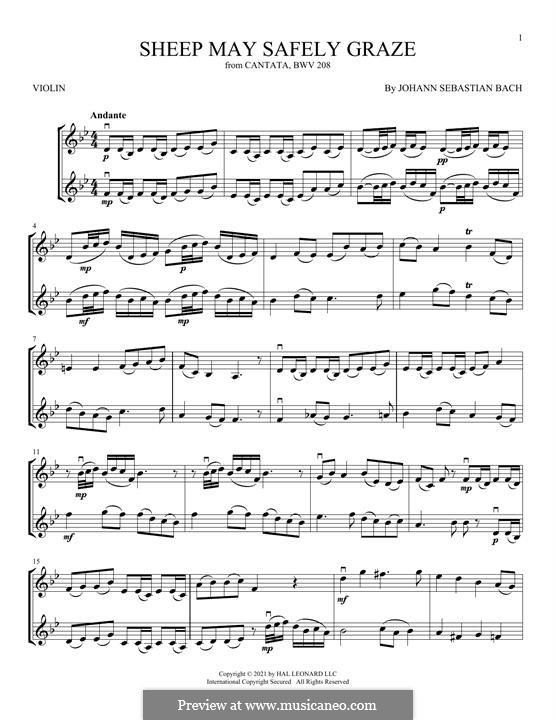 Sheep May Safely Graze (Printable Scores): For two violins by Johann Sebastian Bach