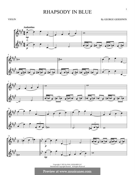 Instrumental version: For two violins by George Gershwin