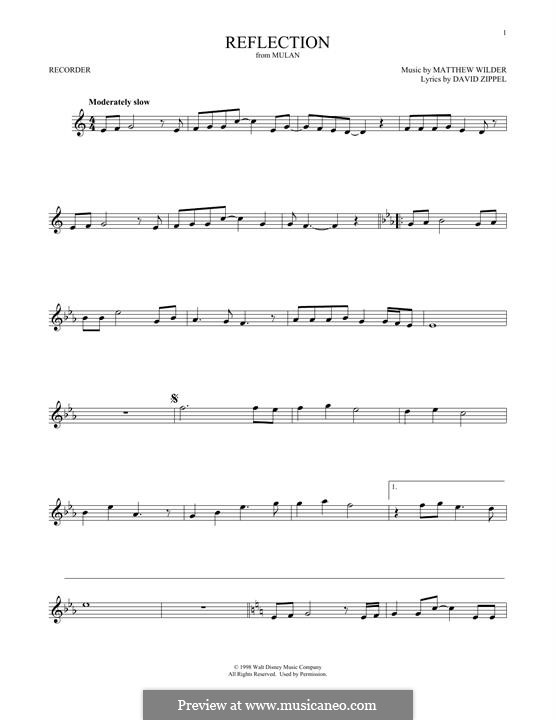 Reflection (from Disney's Mulan): For recorder by Matthew Wilder