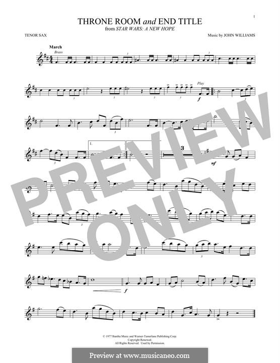 Throne Room and End Title (from Star Wars: A New Hope): For tenor saxophone by John Williams