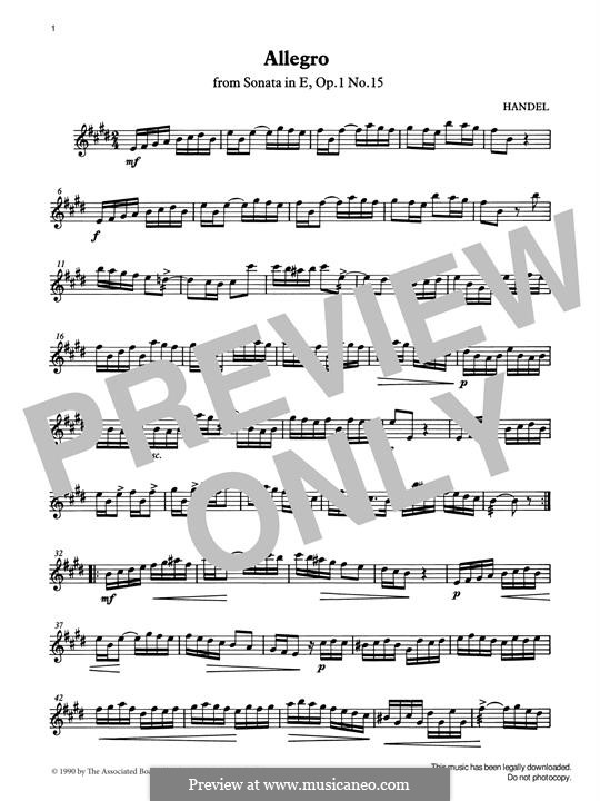 Sonata for Violin and Harpsichord in E Major, HWV 373 Op.1 No.15: Allegro, for percussion by Georg Friedrich Händel