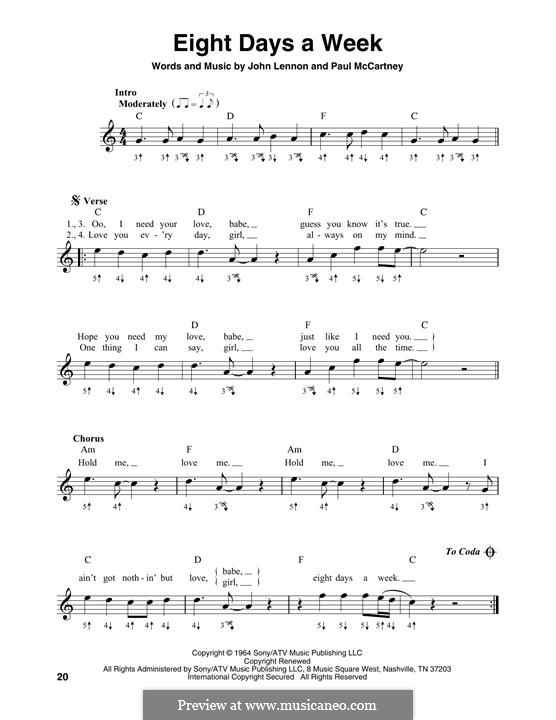 Eight Days a Week (The Beatles): For harmonica by John Lennon, Paul McCartney