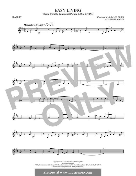 Easy Living (Billie Holiday): For clarinet by Leo Robin, Ralph Rainger