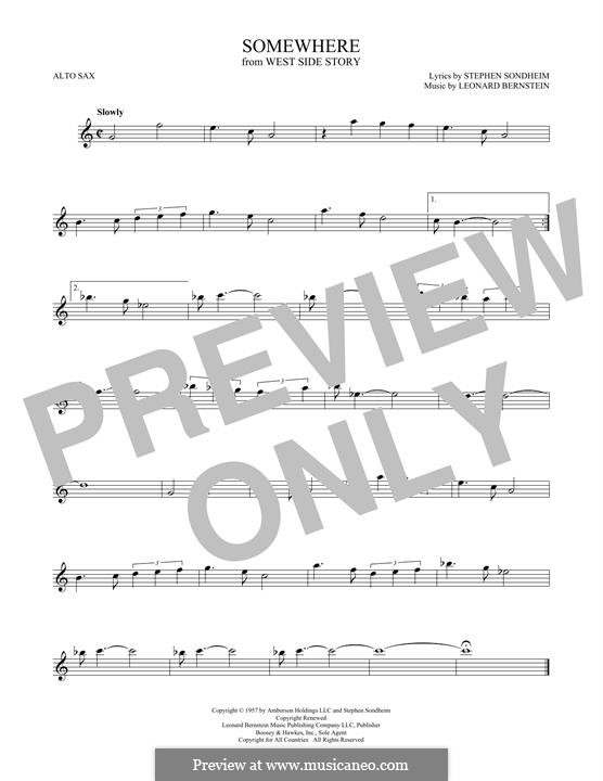 Somewhere (from West Side Story): For alto saxophone by Leonard Bernstein