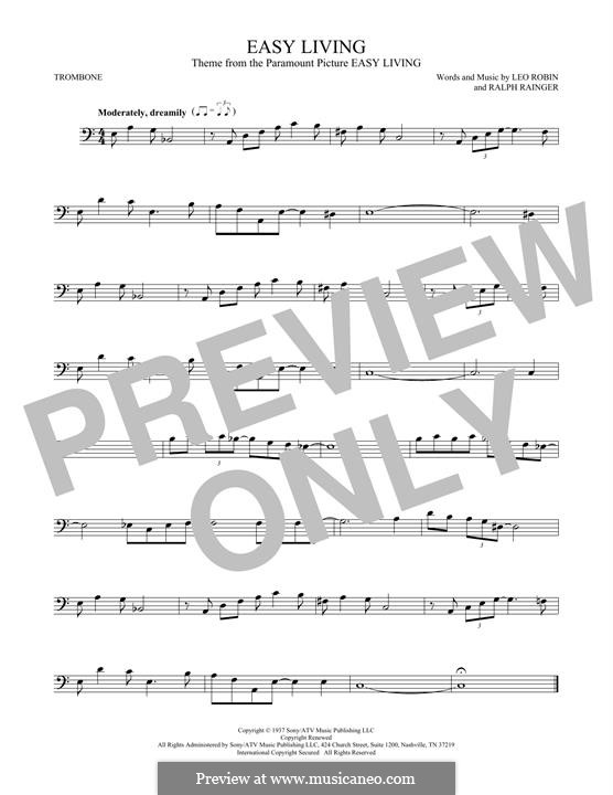 Easy Living (Billie Holiday): For trombone by Leo Robin, Ralph Rainger