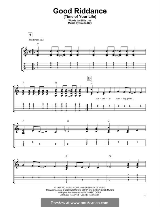 Good Riddance (Time of Your Life): For ukulele by Billie Joe Armstrong, Tré Cool, Michael Pritchard