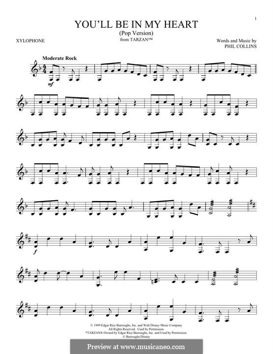 You'll Be in My Heart (from Walt Disney's Tarzan): For xylophone by Phil Collins