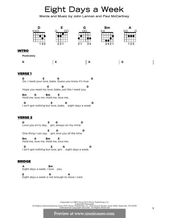 Eight Days a Week (The Beatles): For guitar by John Lennon, Paul McCartney