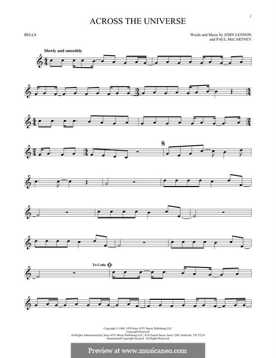 Across the Universe (The Beatles): For glockenspiel by John Lennon, Paul McCartney