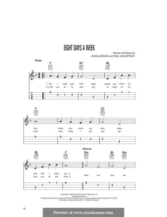 Eight Days a Week (The Beatles): For ukulele by John Lennon, Paul McCartney