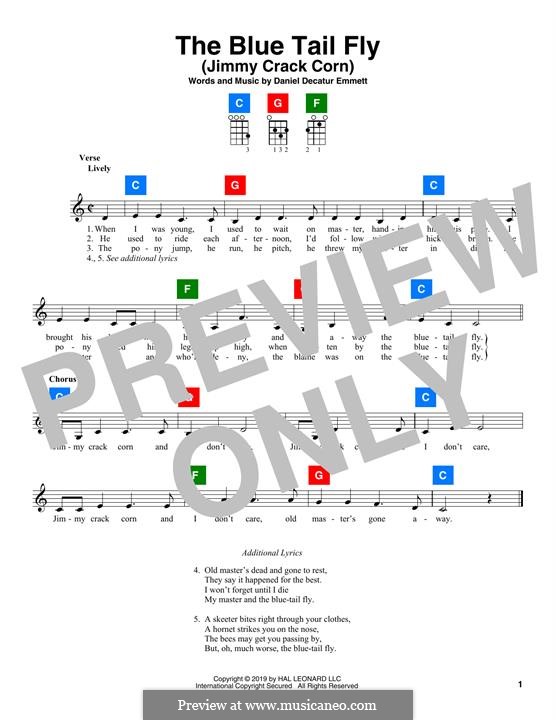 The Blue Tail Fly (Jimmy Crack Corn): For ukulele by Daniel Decatur Emmett