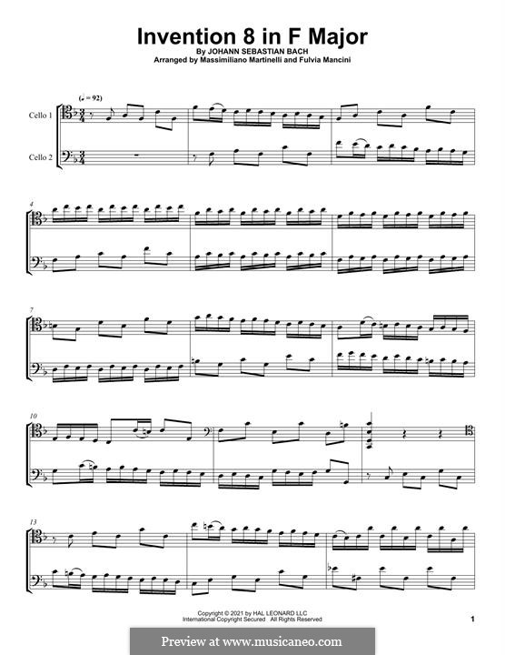 No.8 in F Major, BWV 779: For two cellos (Mr & Mrs Cello) by Johann Sebastian Bach