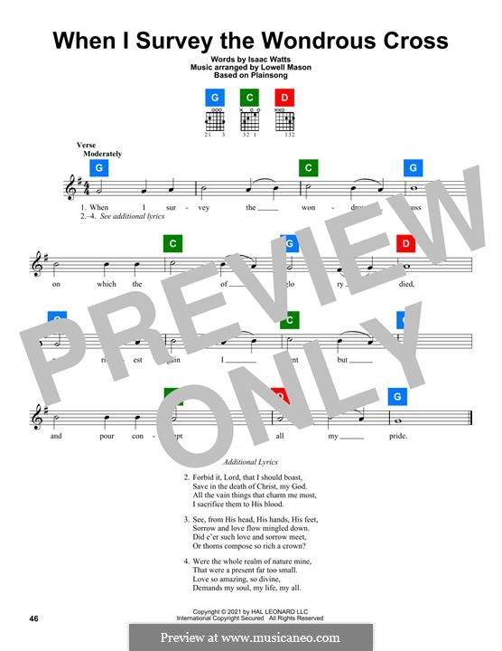 When I Survey the Wondrous Cross: Melody line by Lowell Mason