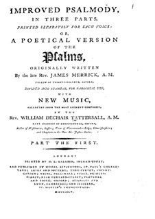 Improved Psalmody in Three Parts, No.1-41: High voice part by John Stafford Smith, Philip Hayes, Samuel Webbe, John Wall Callcott, William de Chair Tattersall