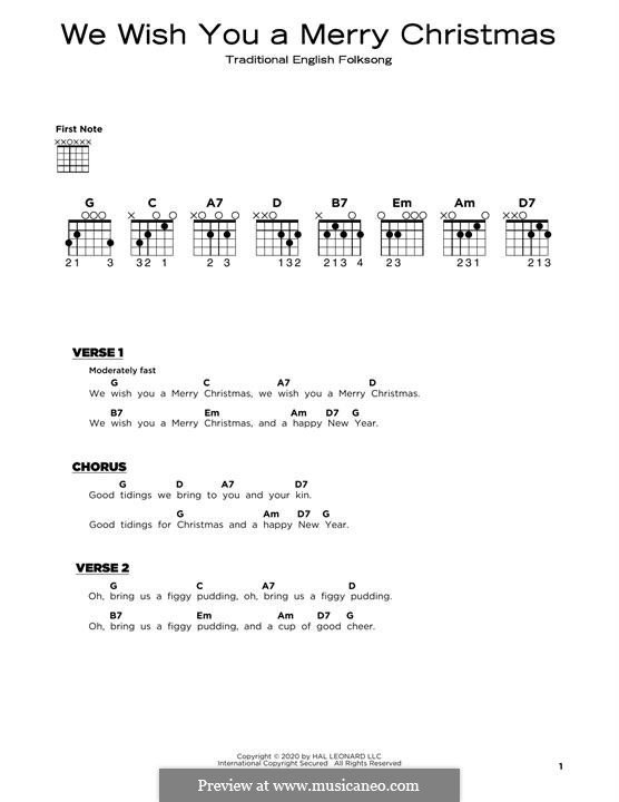 We Wish You a Merry Christmas (Printable Scores): For guitar with tab by folklore