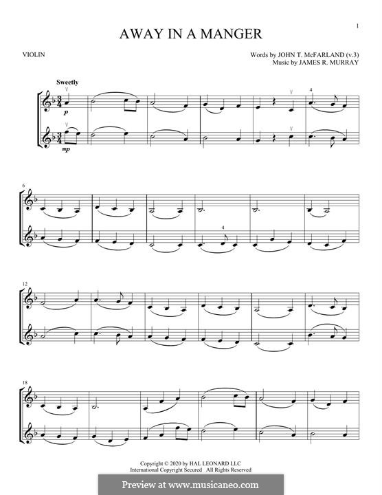 Away in a Manger (Printable Scores): For two violins by James R. Murray