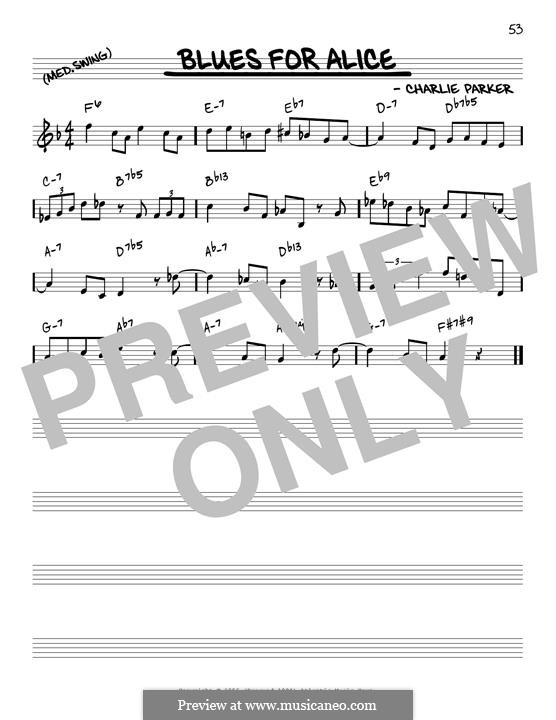 Blues for Alice: Melody line (reharmonized version) by Charlie Parker