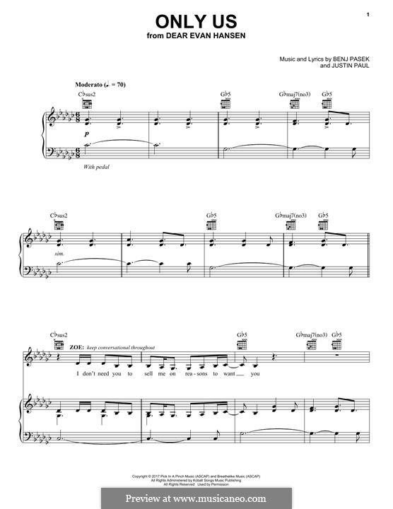 Only Us (from Dear Evan Hansen): For voice and piano (or guitar) by Justin Paul, Benj Pasek