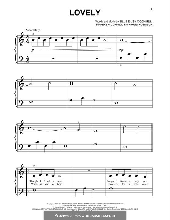 Lovely (from 13 Reasons Why): For easy piano by Finneas O'Connell, Khalid Robinson, Billie Eilish