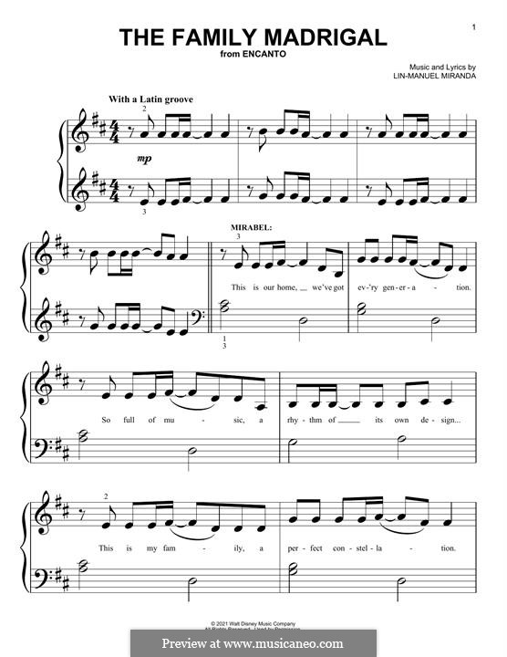 The Family Madrigal (from Encanto) by L. Miranda sheet music on MusicaNeo