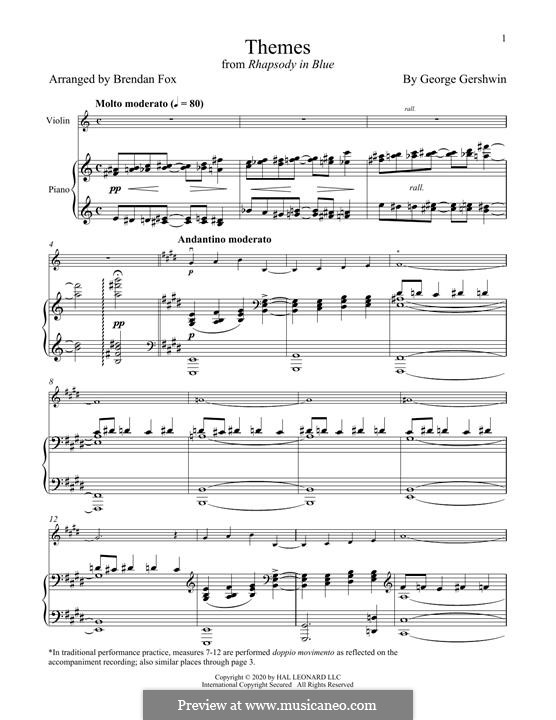 Instrumental version: For violin and piano by George Gershwin