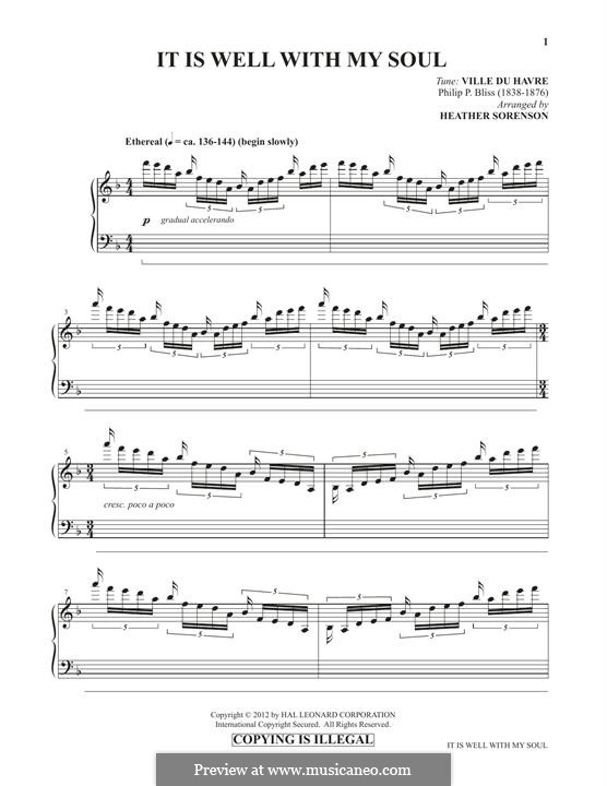 It Is Well with My Soul (Printable scores): For piano by Philip Paul Bliss