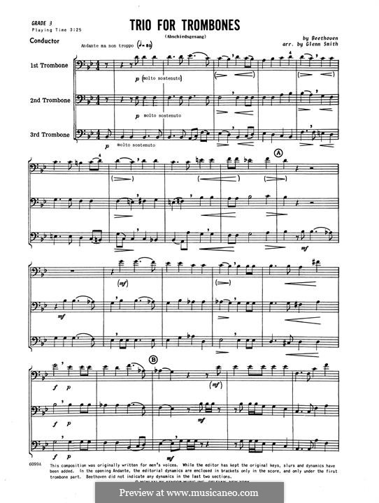 Trio for Trombones (Abschiedsgesang): Full Score by Ludwig van Beethoven