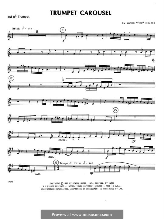 Trumpet Carousel: 3rd Bb Trumpet part by James 'Red' McLeod