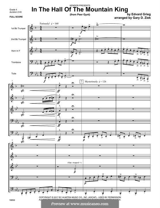 Suite No.1. In the Hall of the Mountain King (Chamber arrangements), Op.46 No.4: For brass – full score by Edvard Grieg