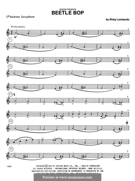 Beetle Bop: Eb Baritone Saxophone part by Ricky Lombardo