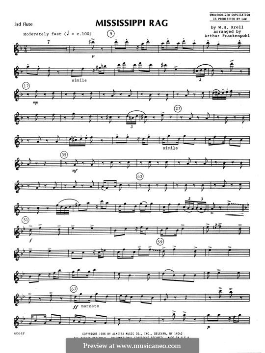 Mississippi Rag: For flutes – 3rd C Flute part by William H. Krell