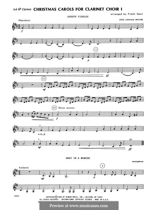 Christmas Carols For Clarinet Choir I: 3rd Bb Clarinet part by folklore