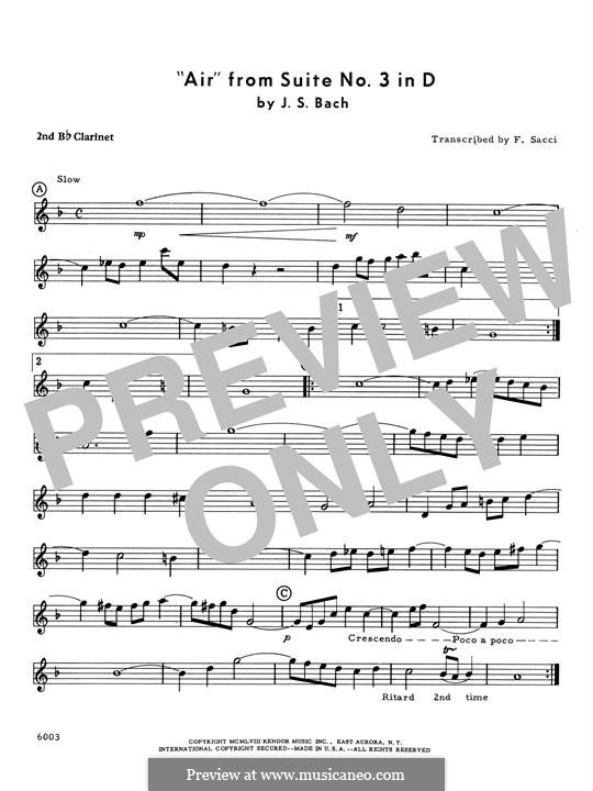 Aria (chamber versions): For woodwind ensemble – 2nd Bb Clarinet part by Johann Sebastian Bach